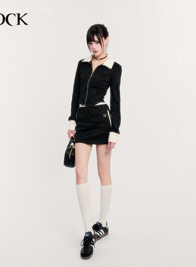 VOCK 银河碎钻 黑色闪粉运动卫衣女修身短款A字裙辣妹半身裙套装