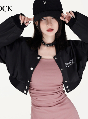 VOCK 纵享丝滑 轻薄透气缎面宽松短外套女短棒球服舒适防晒衫辣妹