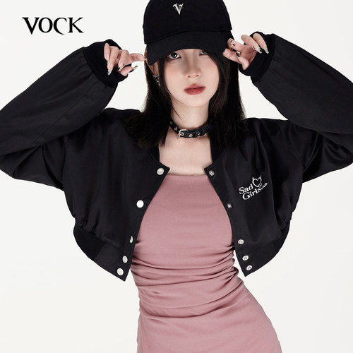 vock原创轻薄透气缎面短款棒球服