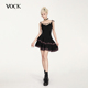 VOCK 粉墨登场 暗黑甜酷风少女拼接格纹荡领蓬蓬裙吊带连衣裙辣妹
