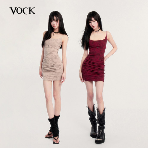 VOCK 漫感辣妹 超绝腰臀比吊带包臀裙扎染弹力欧美性感纯欲连衣裙