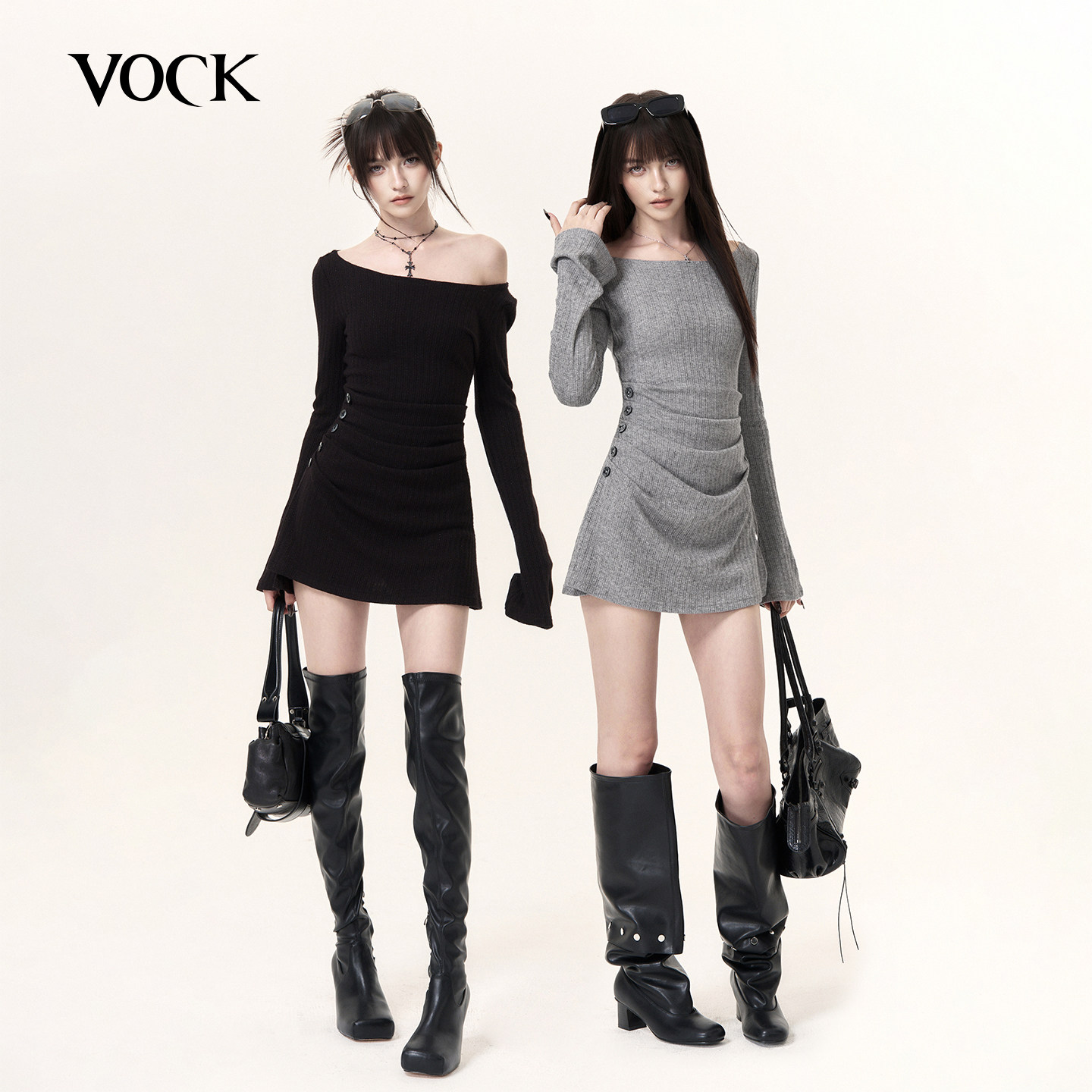 VOCK 舒适主义 辣妹秋冬百搭松弛修身长袖上衣包臀短裤子两件套装