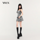 VOCK 暗藏心机 设计感小众辣妹不规则系带蕾丝百褶抹胸裙连衣裙夏