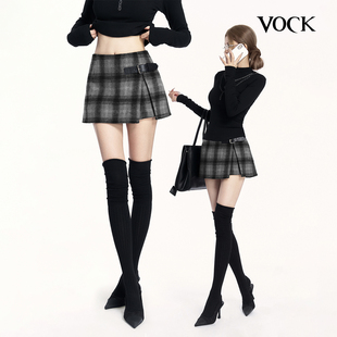 VOCK 伦敦雾霭 秋冬复古辣妹格纹毛呢子裤裙显瘦中低腰a字半身裙