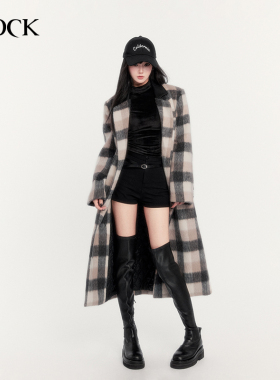 VOCK 秋暮事纪 秋冬复古学院格纹长款宽松外套百搭廓形毛呢子大衣