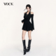 VOCK 沉沦遐想 暗黑色秋冬挂脖荡领气质显瘦弹力内搭针织连衣裙子