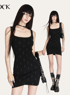 VOCK 流星掠夜 辣妹百搭方领遮副乳吊带针织弹力打底包臀裙连衣裙