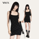 VOCK 流星掠夜 辣妹百搭方领遮副乳吊带针织弹力打底包臀裙连衣裙