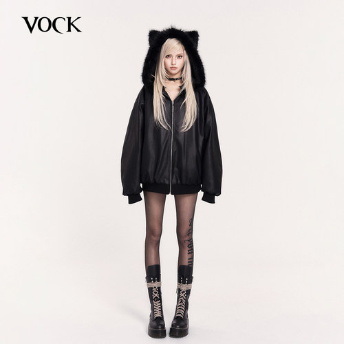 VOCK 冬日战袍 重磅保暖棉服皮衣连帽卫衣毛领猫耳朵情侣加厚外套