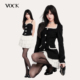 VOCK 秋冬 复古气质小香风粗花呢收腰外套连衣裙套装 黑曜千金 法式