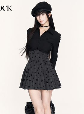 VOCK 玫瑰岛屿 暗黑日系学院少女条纹超高腰鱼骨显瘦百褶半身裙子