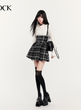 VOCK 涩谷车站见 暗黑日系学院jk校供感少女超高腰鱼骨格子背带裙