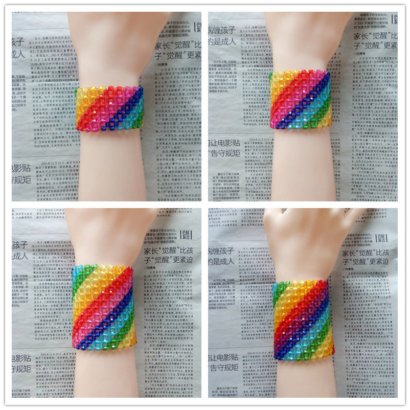 民族风原创女复古编织云南中国风仿水晶彩虹图案宽遮疤遮纹身手链