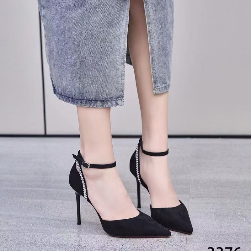 韩版浅口高跟鞋女2025春秋新款仙女风尖头中空一字带细跟包头凉鞋,女鞋,一字带凉鞋,淘宝优惠券,粉丝福利购,淘宝优惠卷