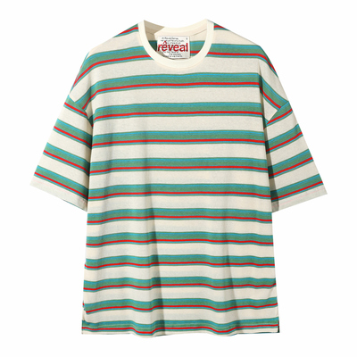 短袖松弛轻薄条纹撞色纯棉休闲