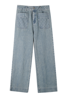 reveal sense 菱格纹口袋水洗柔软法式9分牛仔裤