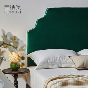 墨瑞法式复古床头板卧室布艺床软包床中古风床头屏齐边1.8米实木