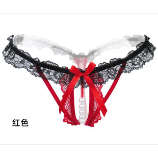 性感火辣风内裤女式大码镂空透视按摩珠子情调蕾丝丁字裤女士t裤