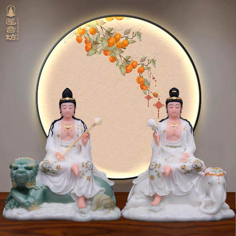 汉白玉文殊普贤菩萨三圣佛像