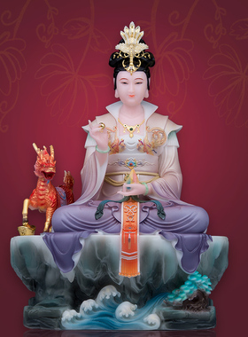 汉白玉石粉实心复古客厅女娲摆件