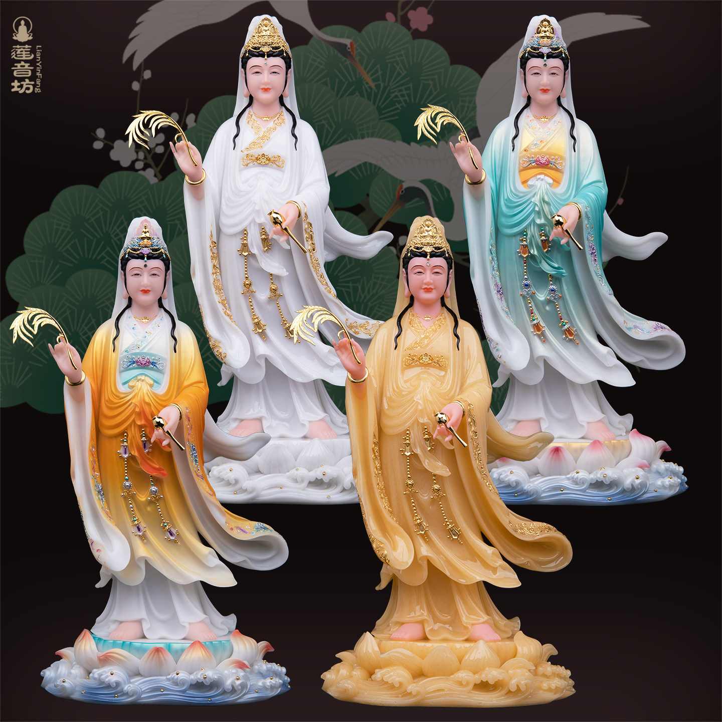 莲音坊妙善观音佛像汉白玉大慈大悲观世音菩萨像体家用玄关供奉