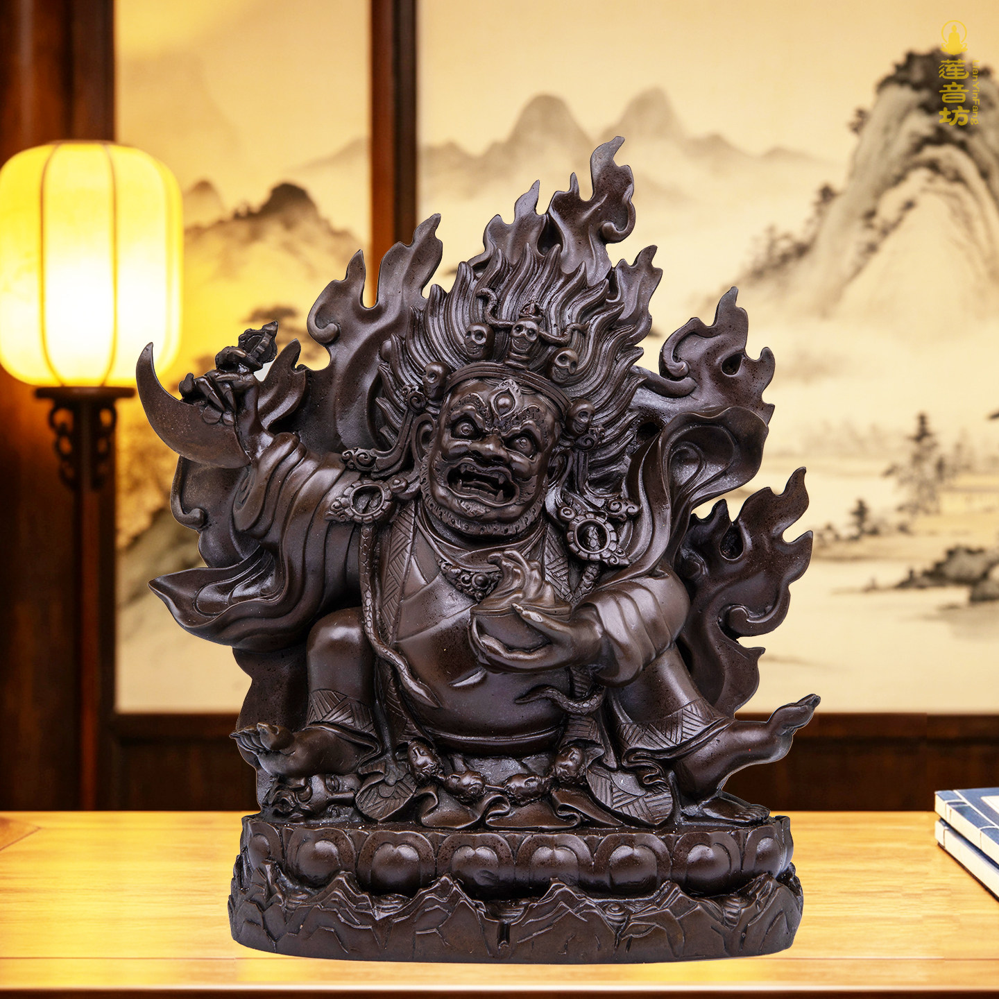 藏密二臂玛哈嘎拉黑袍金刚铜像