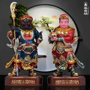 树脂关平周仓金缕彩关公左右护法将军神像部下家用工艺摆件