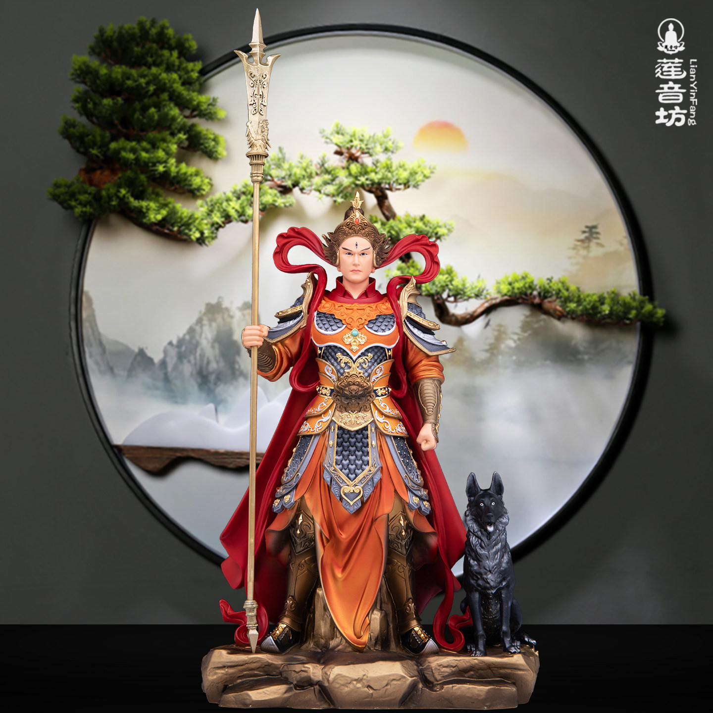 铜杨戬二郎神哮天犬供奉摆件