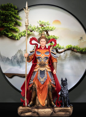 铜杨戬二郎神哮天犬供奉摆件