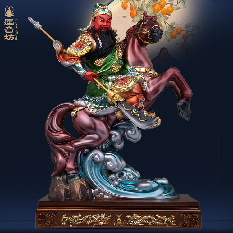 骑马关公树脂玻璃钢金缕彩工艺品家居饰品客厅忠义春秋摆件武财神