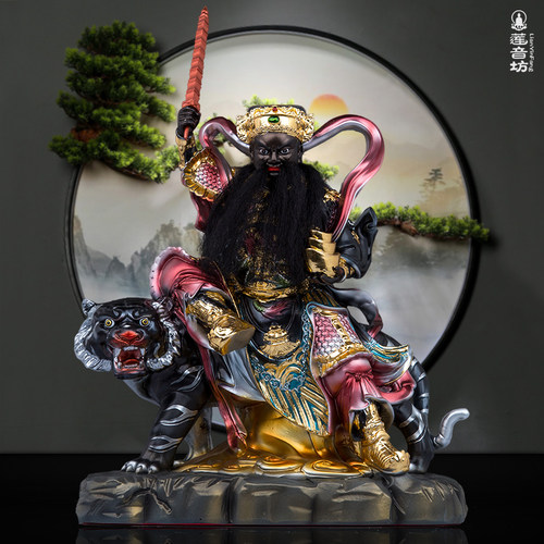 骑虎武财神赵公明树脂金缕彩赵帅玄坛元帅踏黑虎家居佛堂摆件