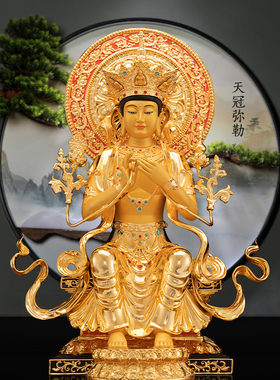 铜天冠弥勒佛像居家摆件
