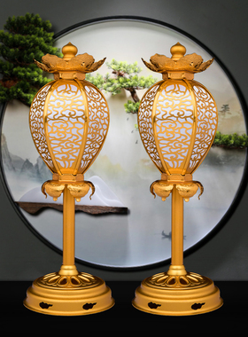 铝鎏金桌面复古佛堂灯笼供灯摆件