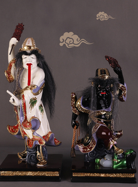 10/12/16寸黑白无常七爷八爷大二爷伯谢范将军 极彩树脂造像摆件