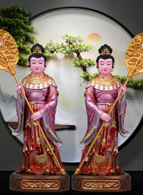 树脂彩绘左右宫女侍女仕女金缕彩