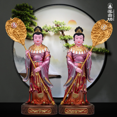 树脂彩绘左右宫女侍女仕女金缕彩