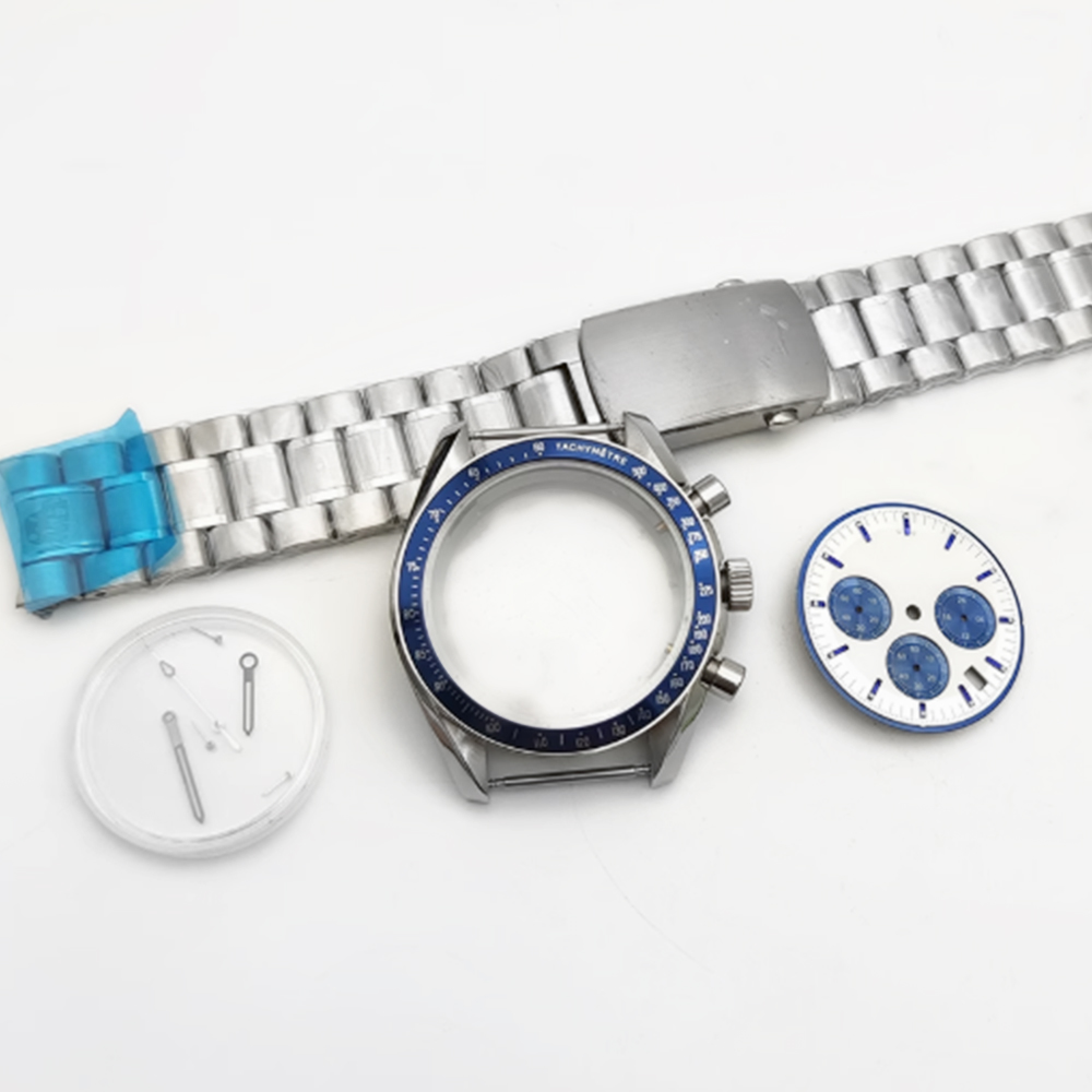 40MM组装手表外壳+表盘+针磨砂黑色VK63表壳 三眼不锈钢石英表壳