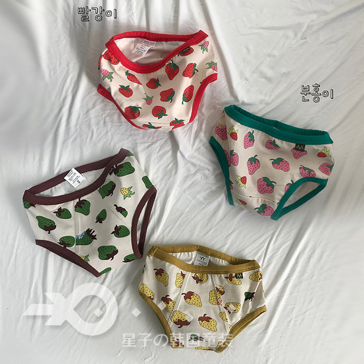 现货韩国进口19秋男女宝宝儿童装兄妹草莓三角面包短裤子内裤5331