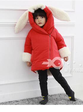现货T星子韩国童装正品冬女童儿童兔子耳朵加厚加绒棉服外套N845