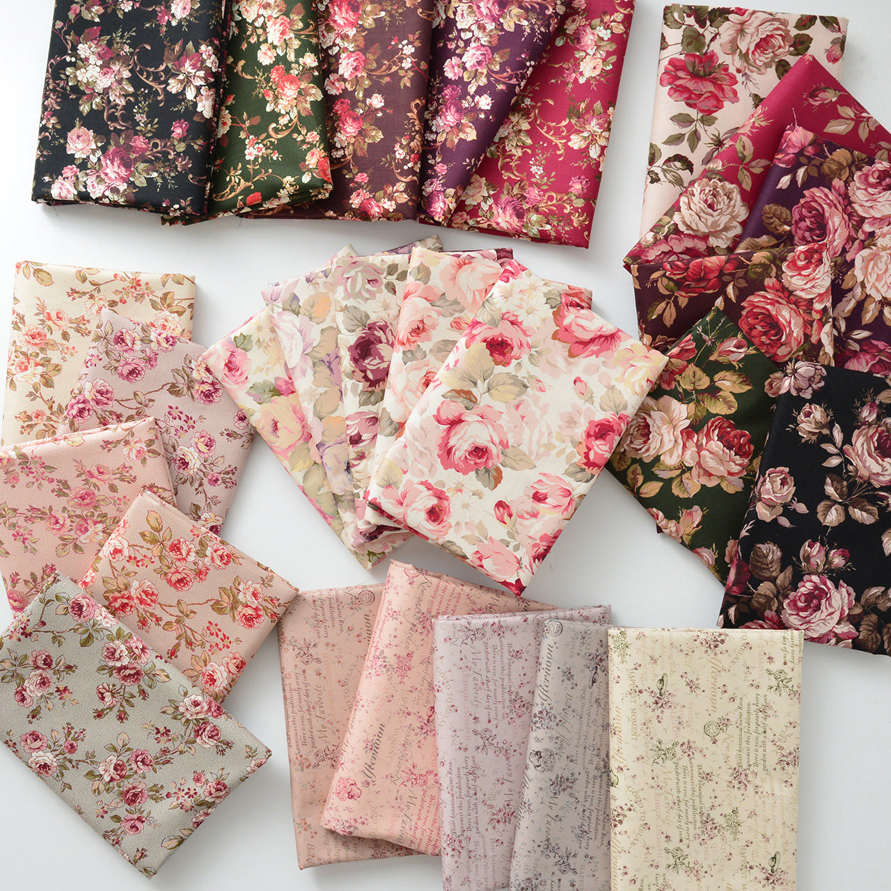 纯棉布料手工DIY拼布布头印花面料棉布床品服装ins北欧玫瑰套组,居家布艺,海绵垫/布料/面料/手工diy,淘宝优惠券,粉丝福利购,淘宝优惠卷