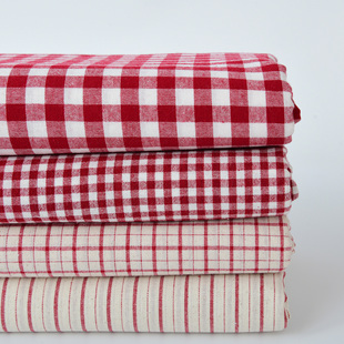 纯棉格子布料服装面料仿麻红白小方格衬衫桌布窗帘布手工diy面料