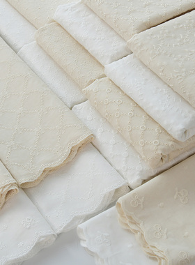 60支纯棉布料刺绣镂空蕾丝棉线绣花布料服装连衣裙满幅棉布花边