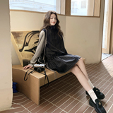 大货已出春季新款拼接格子无袖背心裙抽绳连衣裙7281-P135控218，女装连衣裙，浙宝133