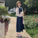 牛仔背心连衣裙套装女2025春季新款法式高级感波点衬衫长裙两件套，商品下架区，浙宝133