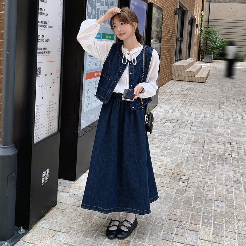 现货新款牛仔马甲半身裙衬衫三件套装133-5828P160控228,女装套装/套裙,浙宝133