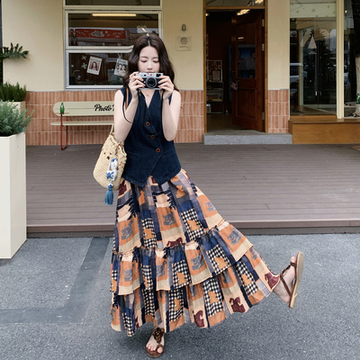 夏季新款马甲半身裙两件套装7302-P165控268