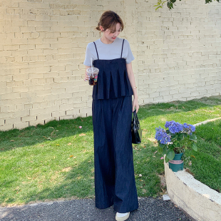 夏季 2611 吊带上衣阔腿裤 133 P145控218 两件套装 现货