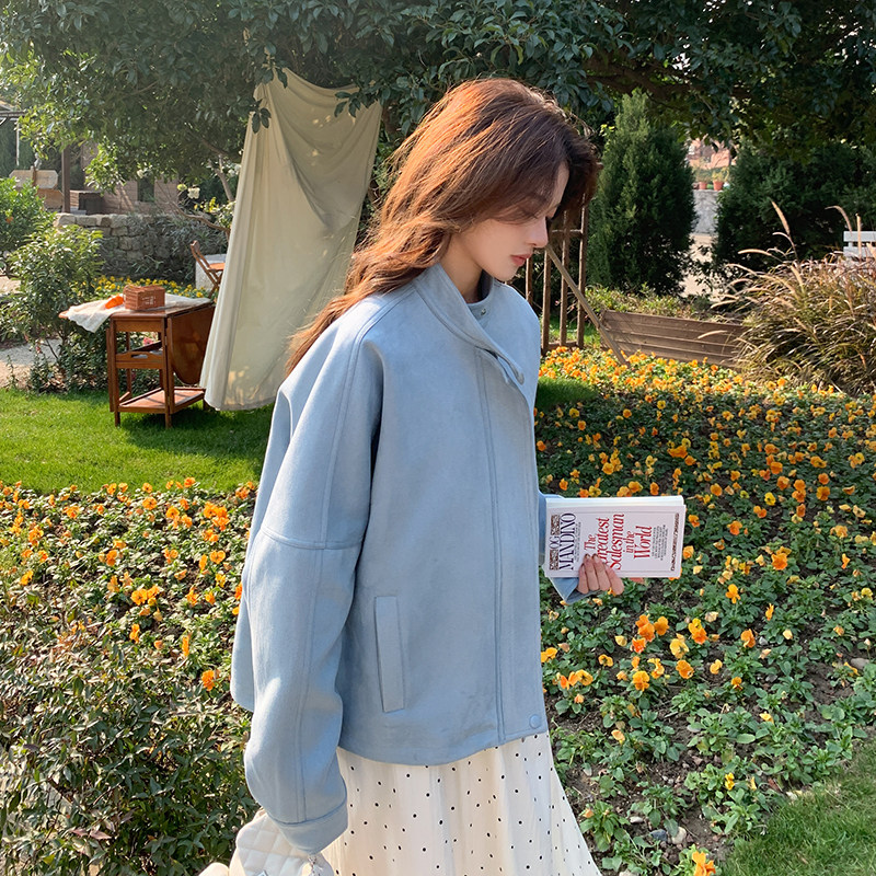 新品现货2025蓝色麂皮皮衣短外套8020P145控218，商品下架区商品下架区，浙宝133