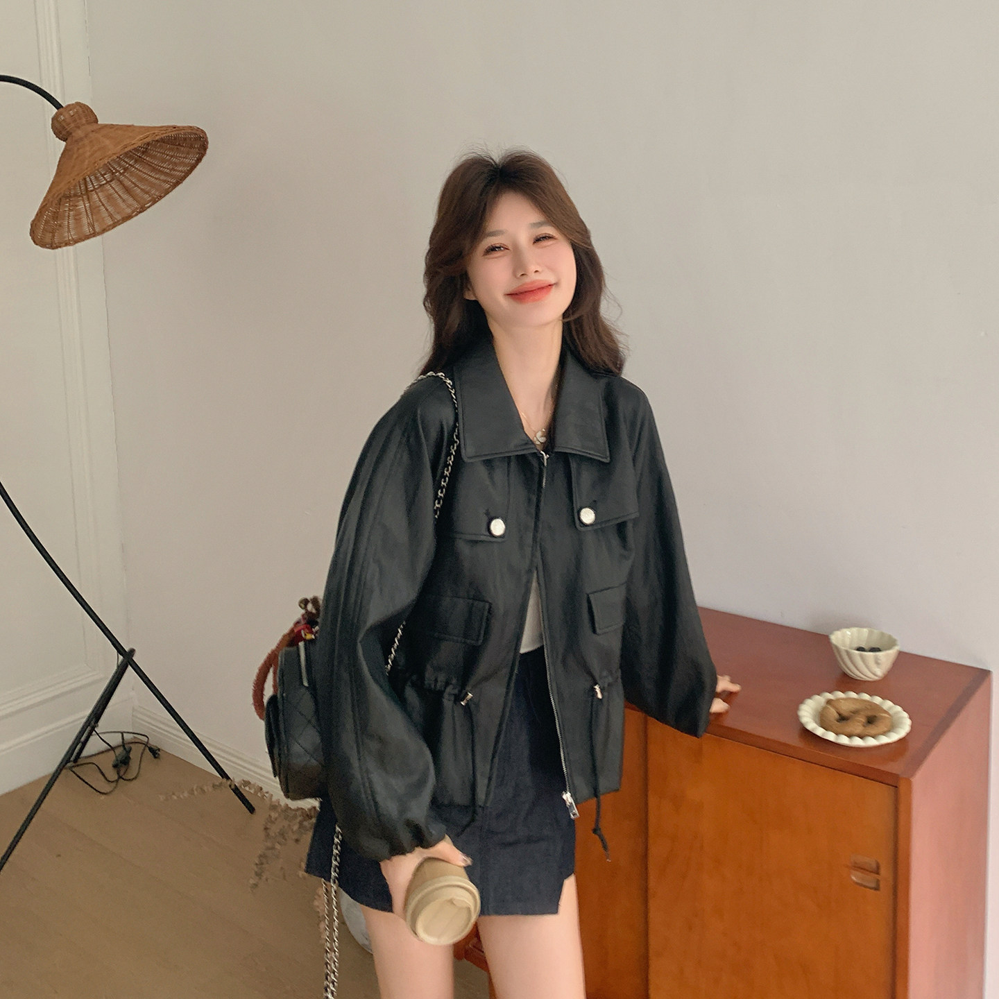 大货已出春季新款收腰PU皮衣外套7270P155控238,女装皮衣,浙宝133