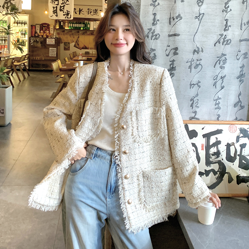 法式流苏小香风外套女春秋2025新款粗花呢高级感气质名媛短款上衣，女装短外套，浙宝133